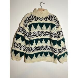 Rey Wear Mock Neck Heavy 100% Wool Ecuador Abstract Print Pullover Sweater M